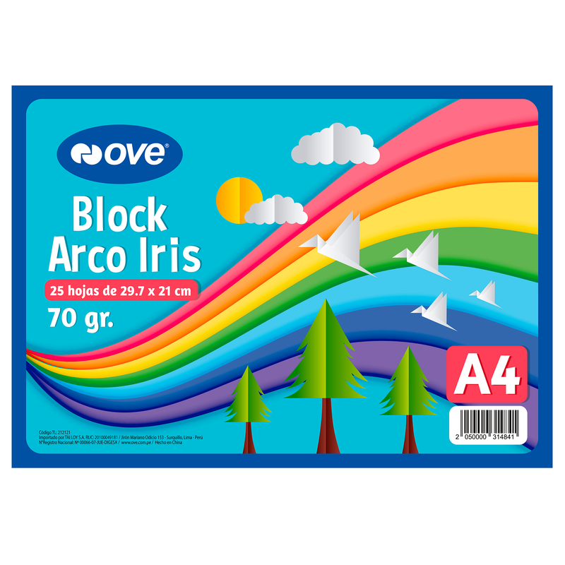 Block Arco Iris a4 25 hojas OVE