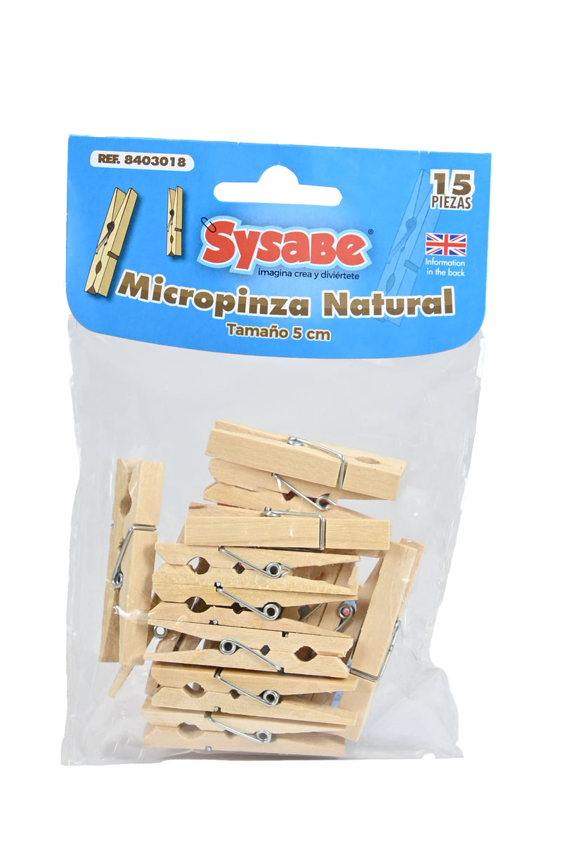 Micro Pinzas Natural 5Cm C/15 Pcs