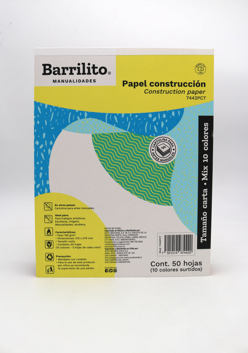 Papel Construcción Tamaño Carta Block 50H Barrilito