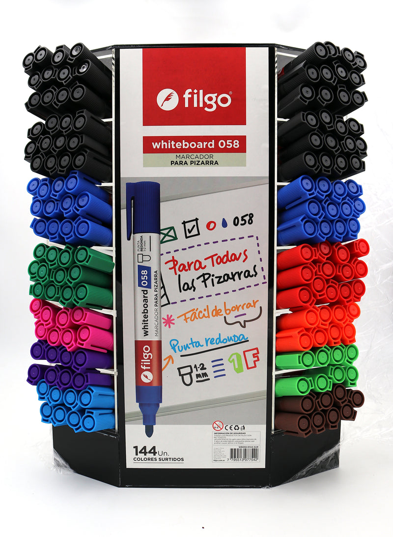 Marcador Pizarra 058 Punta Redonda / Display 144 surtido