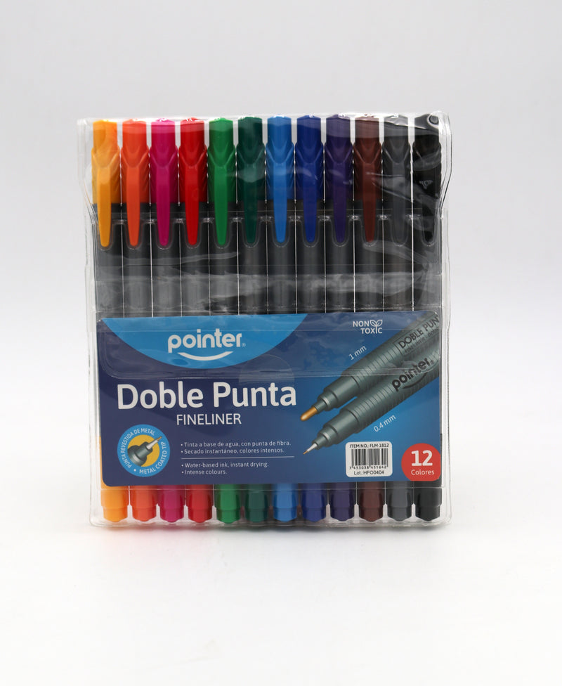 Marcadores doble punta fineliner x 12 Marca Pointer