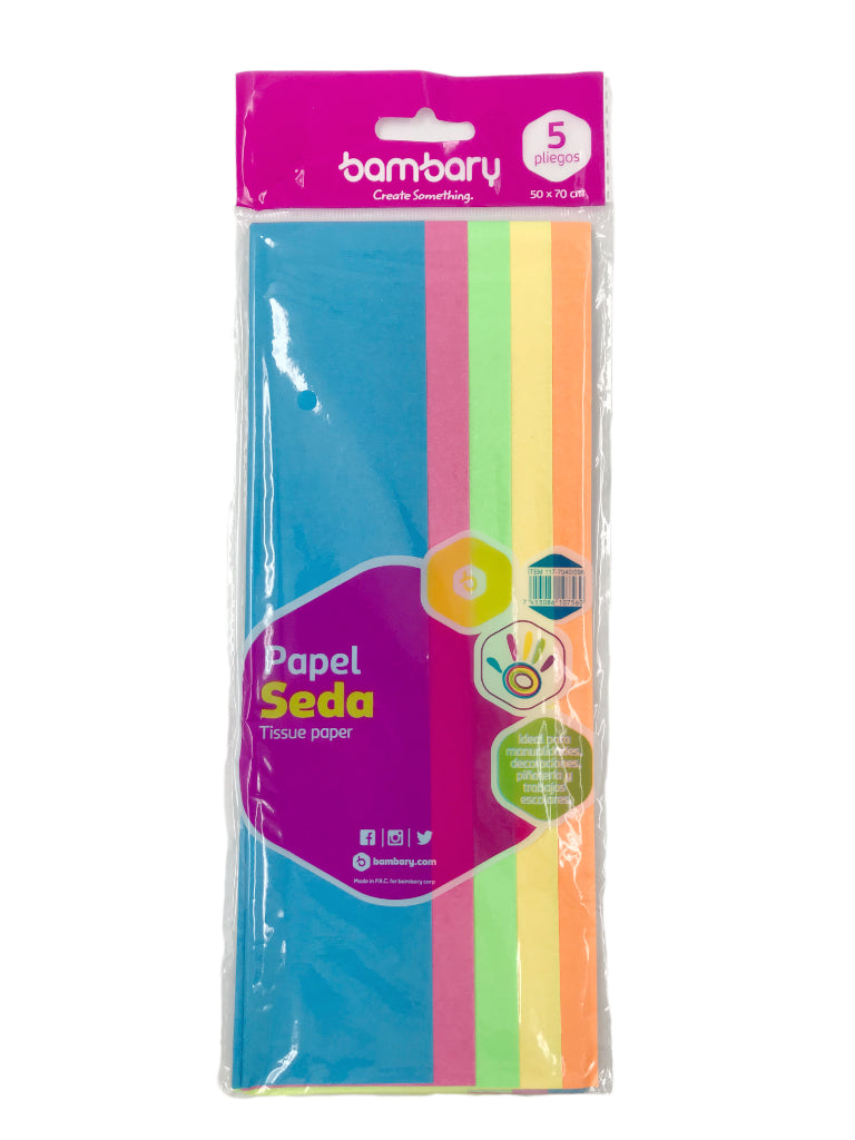 Papel China Neón 50X70Cm 5Pcs Multicolor Bambary