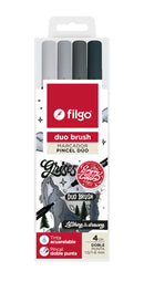 Marcador Duo Brush Doble Punta/ Estuche 4 Grises