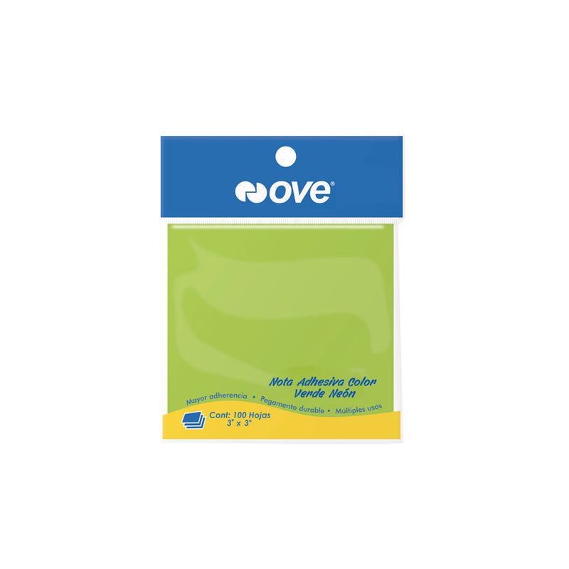 Notas Adhesivas 3X3" Neón Vde X100H Ove