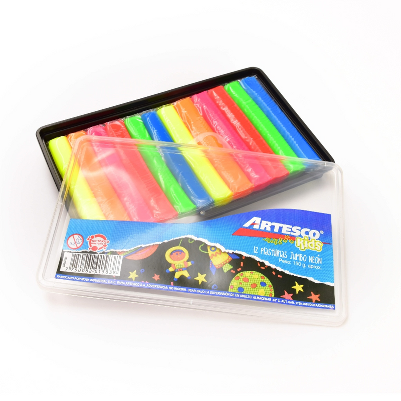 Plastilina Jumbo Neón En Estuche Plástico Artesco