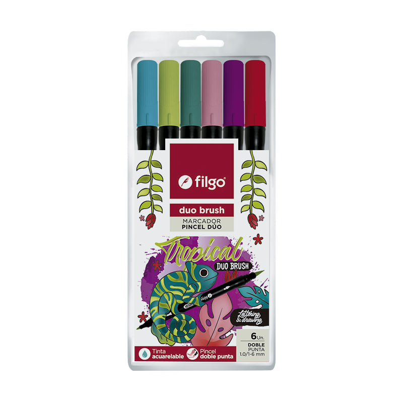 Marcador Duo Brush Doble Punta/ Estuche 6 Tropical