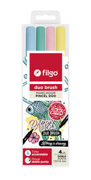 Marcador Duo Brush Doble Punta/ Estuche 4 Pastel
