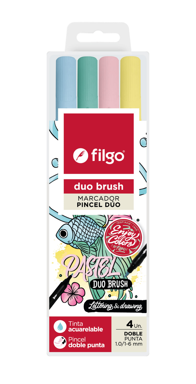 Marcador Duo Brush Doble Punta/ Estuche 4 Pastel