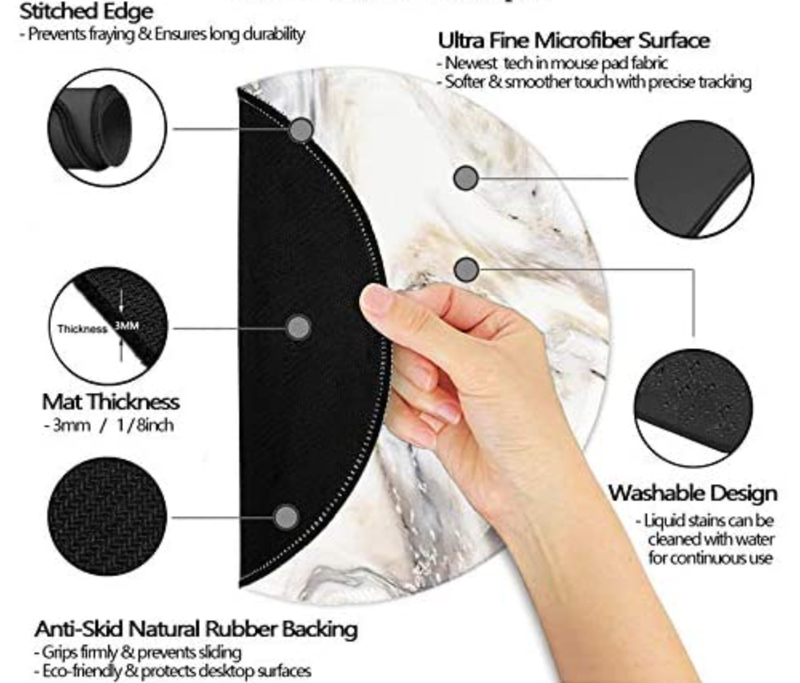 Nakapa Mouse Pad,Anti Slip Rubber Round Mousepads White