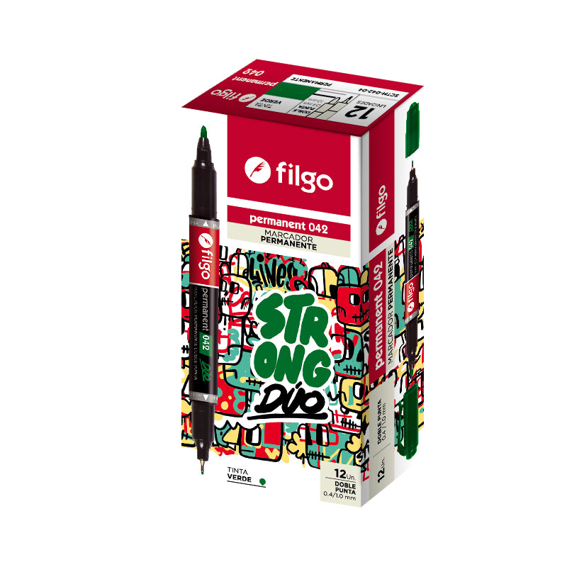 Marcador Permanente 042 Doble Punta / Caja 12 Verde