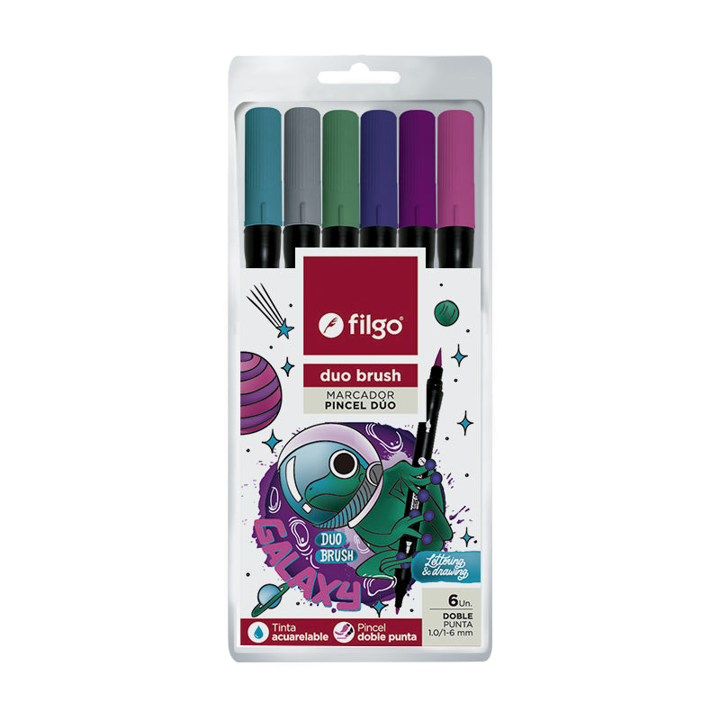 Marcador Duo Brush Doble Punta/ Estuche 6 Galaxy