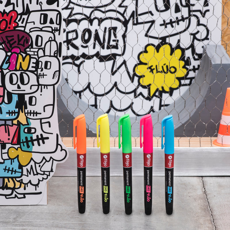 Marcador Permanente 040 Fino / Estuche 5 Flúorescente